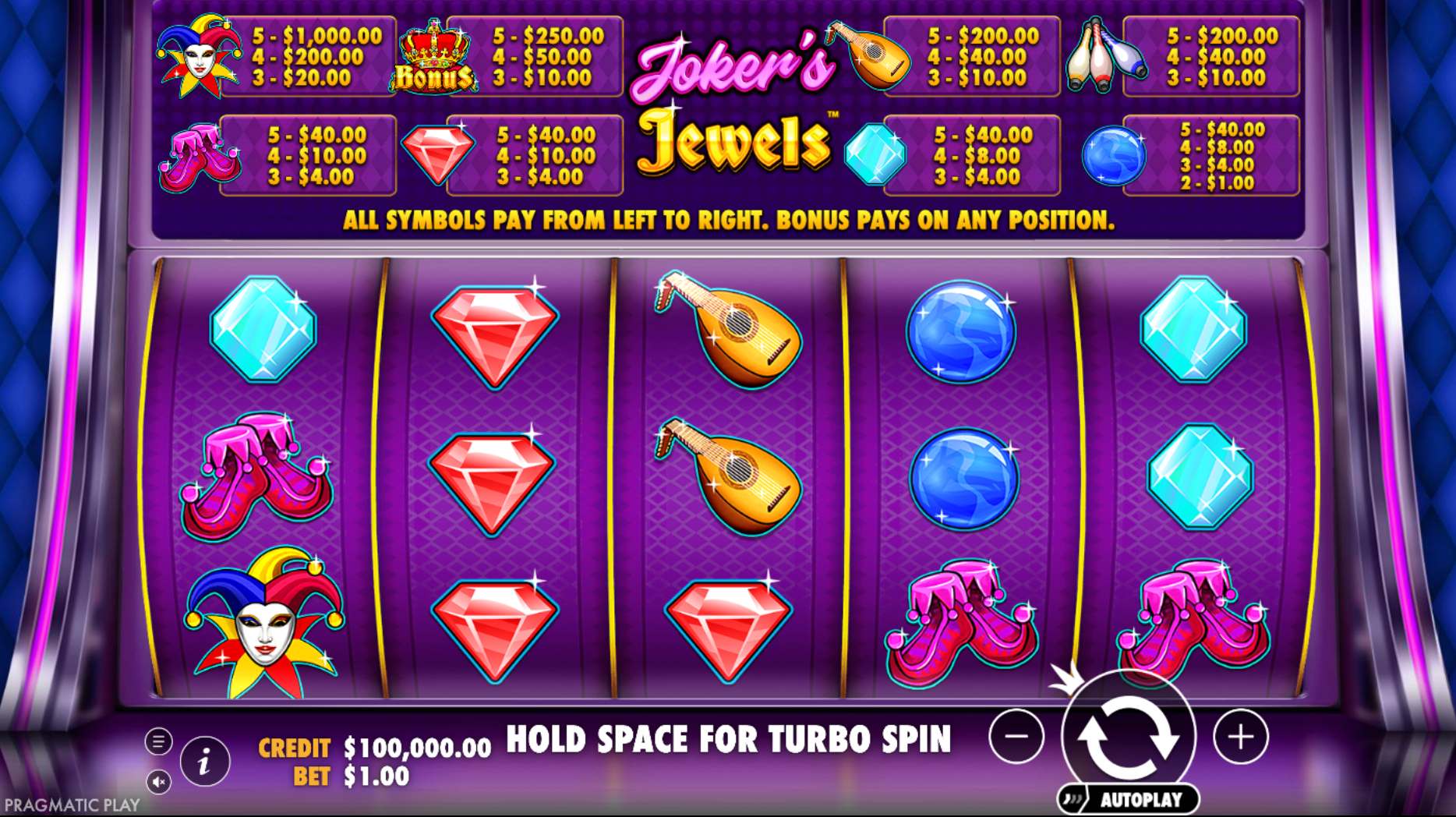 Joker's Jewels Hold & Spin демо игра — Pragmatic Play слот